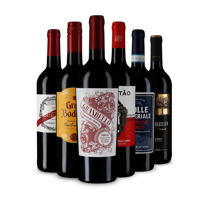 Rode wijnen van het jaar in 6 flessen-proefpakket