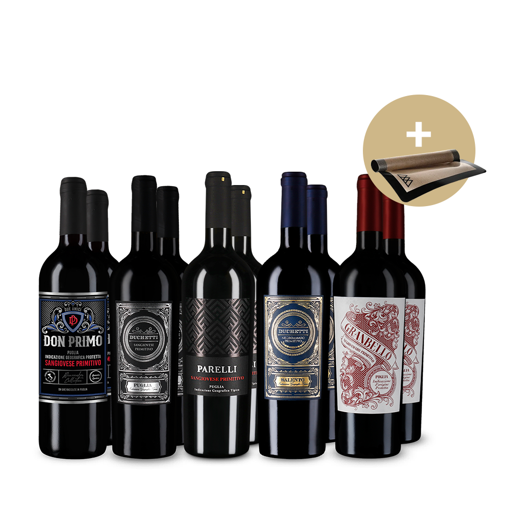 Jubileum-primitivo's in 5x2-pakket + bakmat