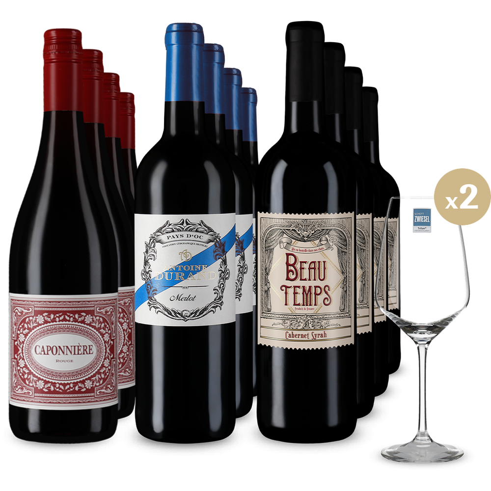 Franse rodewijnsterren in 3x4-pakket + 2 glazen