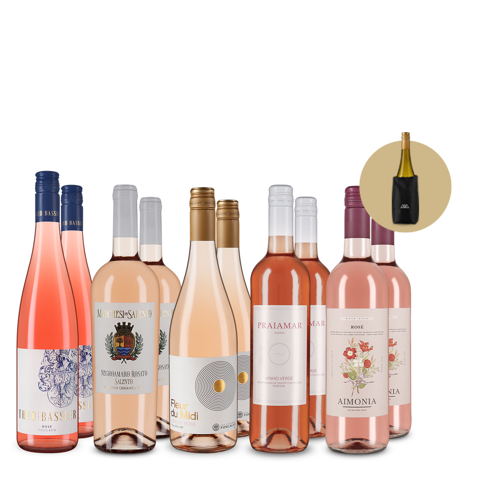 Internationale rosé-hits in 5x2-pakket + koelmanchet – Gold