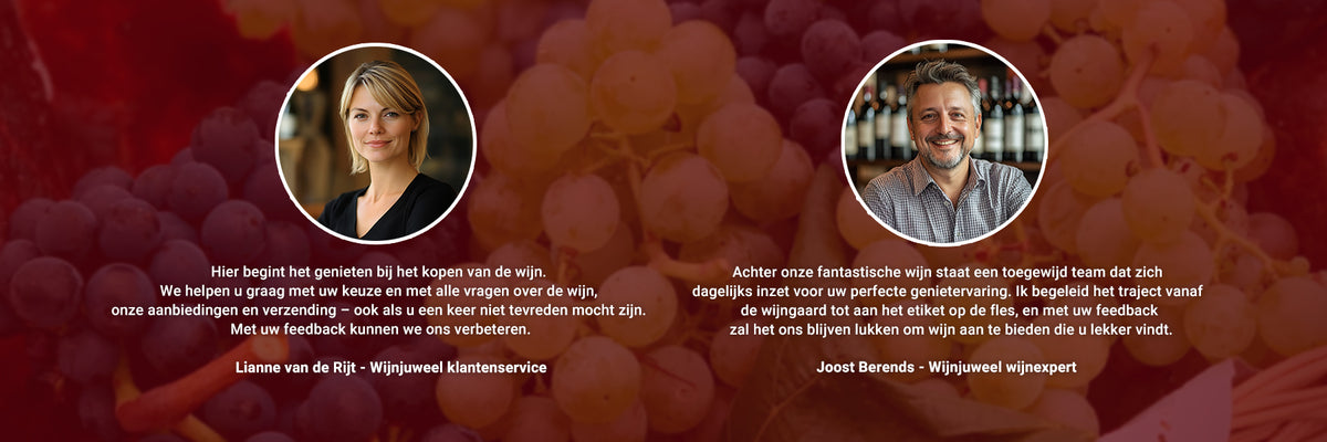 Lianne van de Rijt van onze klantenservice en Joost Berends, onze wijnexpert