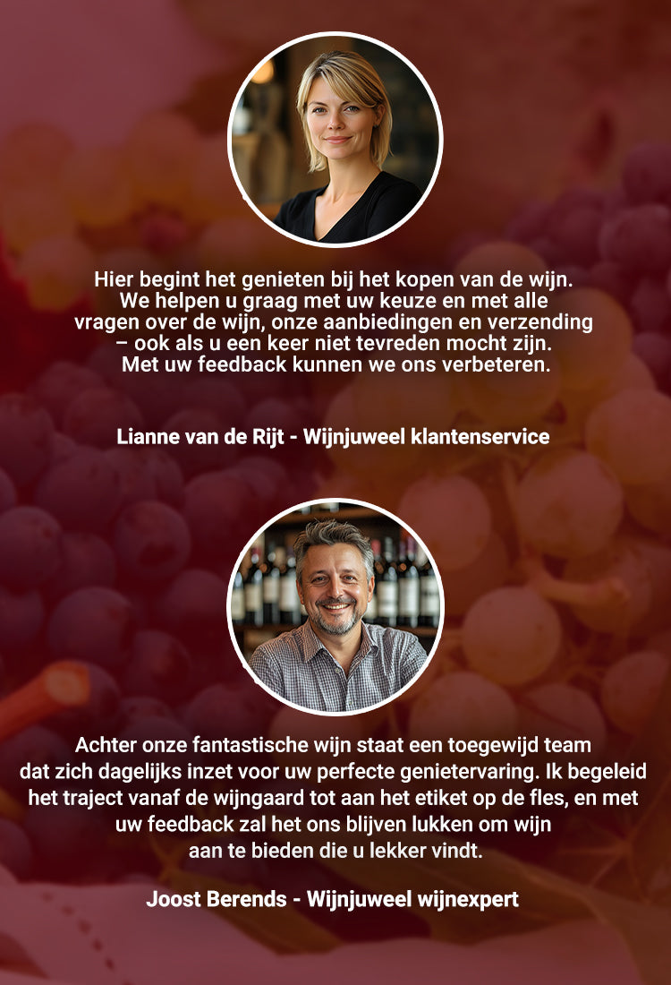 Lianne van de Rijt van onze klantenservice en Joost Berends, onze wijnexpert